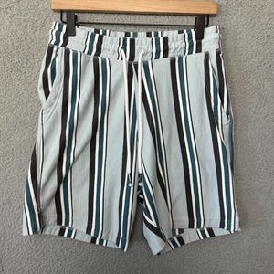 Free Planet Men's Striped Drawstring Athletic Shorts - Teal, Black, White